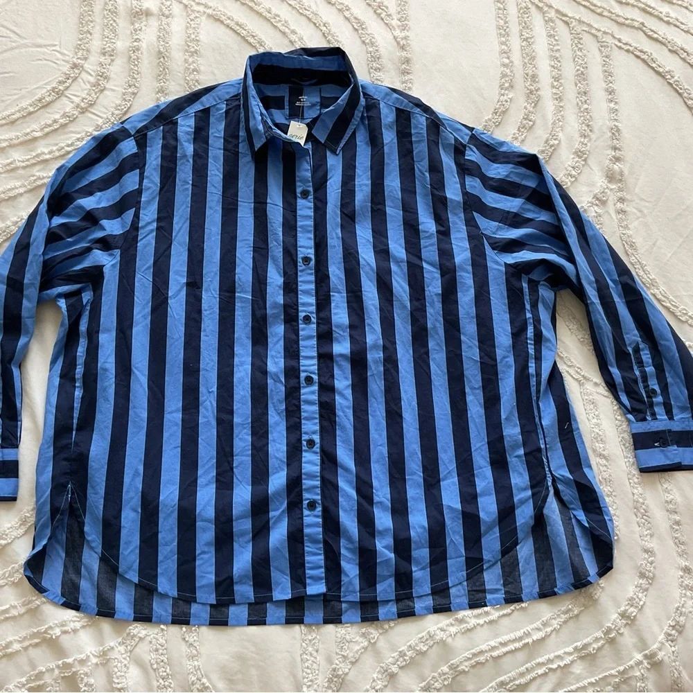 NWT AERIE Blue Striped Button-Up Shirt XXL - Picture 2 of 6